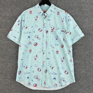 Jaws x RSVLTS Button Down Shirt Mens L Blue Shark Beach Kunuflex Short Sleeve